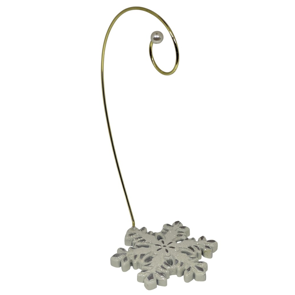 Hallmark Ornament Display Stand White Gold Snowflake Base Faux Pearl Hook 2019